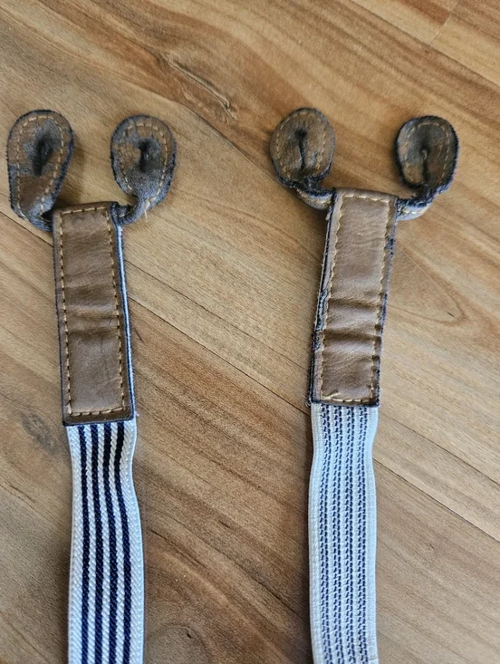 Striped Elastic Suspenders with Leather Accents - Light Blue & Brown For Toddler - Picture 3 of 5